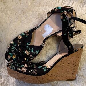 Banana Republic Black Floral Wedge Sandals